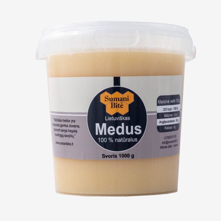 natūralus lietuviškas rapsų medus plastikiniame kibirėlyje